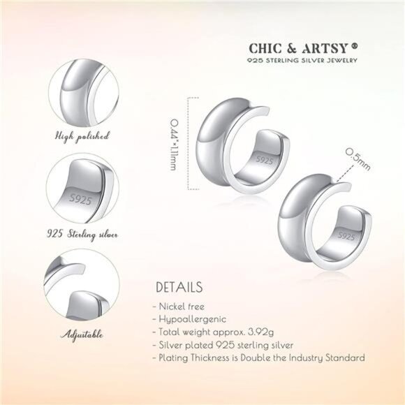 Cuff Earrings 925 Sterling Silver Ear Cuff Earrings Non-Piercing Fake Helix - Picture 5 of 7